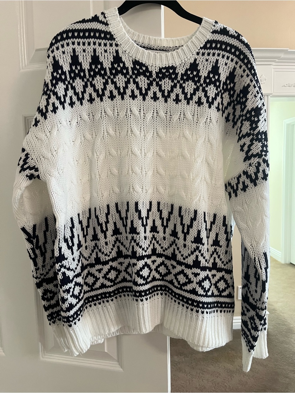 Staccato Navy and White Patterned Cable Knit Sweater
